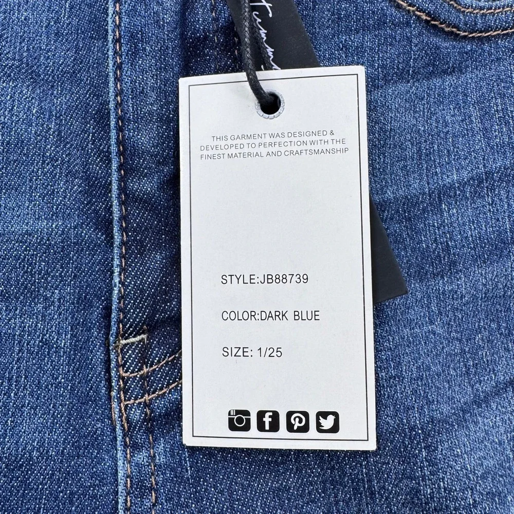 Judy Blue High Rise Control Top Distressed Flare Jeans Womens 1/25 Dark Blue NWT